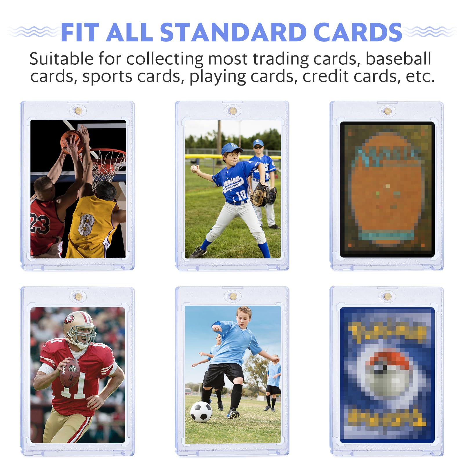 35pt Magnetic Card Holders for Trading Cards Protector, 60 Pack Baseball Card Protector, Acrylic Hard Cards Sleeves Case for Baseball Football Sports TCG CCG Game (Transparent Blue)