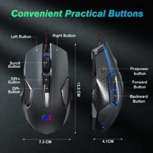 RaceGT Gaming Mouse Wired RGB PC Gaming Mice, 4 Color Backlight, Ergonomic Optical Computer Wired Mouse with Fire Button for Desktop PC Laptop Gamer & Work