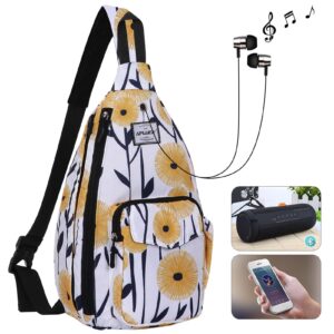 HAWEE Rope Sling Bag for Women Men Casual Cross Body Daypack Backpack Purse Adjustable Strap Bottle Pocket for Travel/Sport, Dandelion