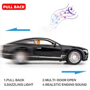 WAKAKAC Compatible for 1/24 Bentley Continental GT Model Car Alloy Diecast Toy Car Collectible Pull Back Toy Vehicles with Sound and Light Door Can Be Opened for Girls Boys Gift(Black)