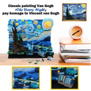 The Starry Night Toy Building Sets,DIY Building Blocks Van Gogh Starry Sky World Painting,Small Particles Children's Educational Assemble 3D Model,Stacking Blocks for Children and Adults (Blue)