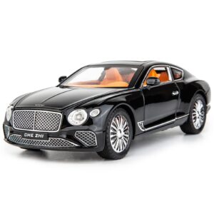 WAKAKAC Compatible for 1/24 Bentley Continental GT Model Car Alloy Diecast Toy Car Collectible Pull Back Toy Vehicles with Sound and Light Door Can Be Opened for Girls Boys Gift(Black)