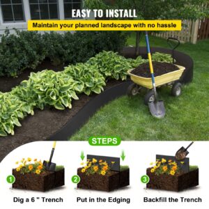 VEVOR Landscape Edging, 10 inch Depth 60 ft Total Length, Recycled HDPE Coiled Terrace Board, Flexible Bender Border for Landscaping, Lawn, Garden, Yard, Against Invading Weeds, Black