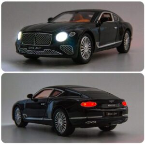 WAKAKAC Compatible for 1/24 Bentley Continental GT Model Car Alloy Diecast Toy Car Collectible Pull Back Toy Vehicles with Sound and Light Door Can Be Opened for Girls Boys Gift(Black)