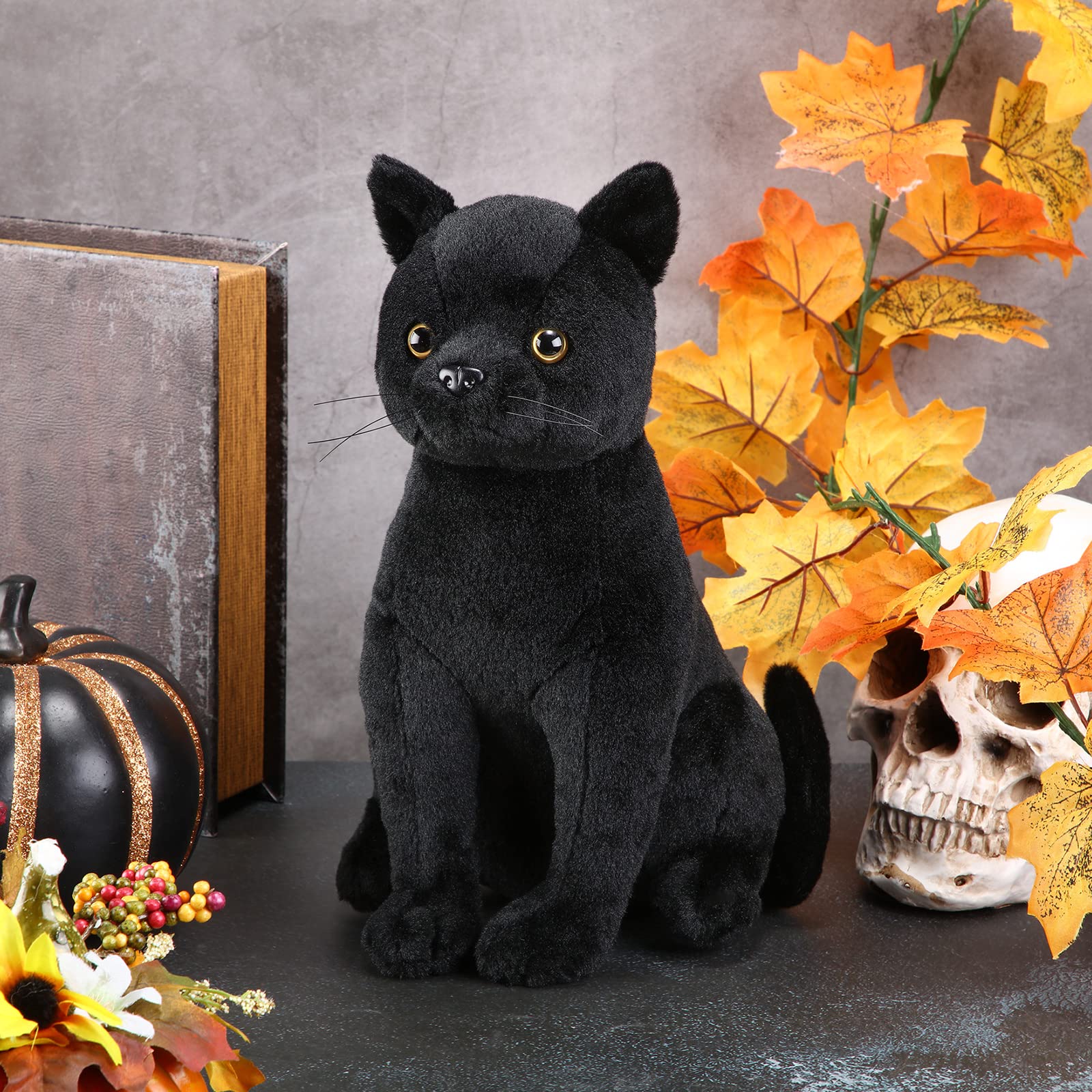 HyDren 13 Inch Halloween Black Cat Plush Black Cat Stuffed Animal Realistic Black Cat Stuffed Toy Soft Kitten Stuffed Animal for Halloween Home Decor Animal Collection Pet Party Favors Supplies