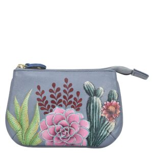 anuschka women’s hand-painted genuine leather medium zip pouch - desert garden