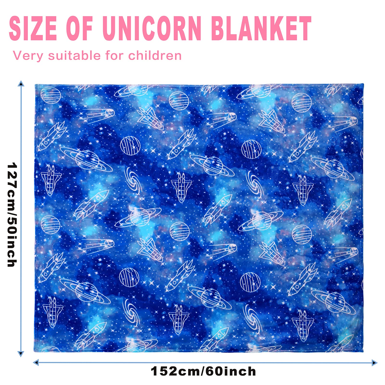 Wesan Glow in The Dark Galaxy Blanket Space Gifts for Kids Boys Girls Outer Space Planets Spaceships Astronomy Starry Sky Throw Birthday for 1-13 Year Teenage Teens Blue 50"x60"