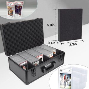 Graded Card Storage Box 200 BGS SGC PSA Graded Card Storage Box, Waterproof Graded Card Display Case with Removable EVA insert boards and Padlock holes, Aluminum Card Storage Box(5 Slots No Card)