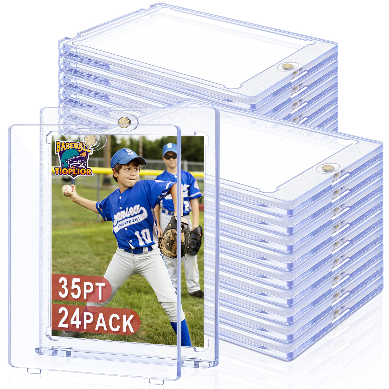 35pt Magnetic Card Holders for Trading Cards Protector, 60 Pack Baseball Card Protector, Acrylic Hard Cards Sleeves Case for Baseball Football Sports TCG CCG Game (Transparent Blue)