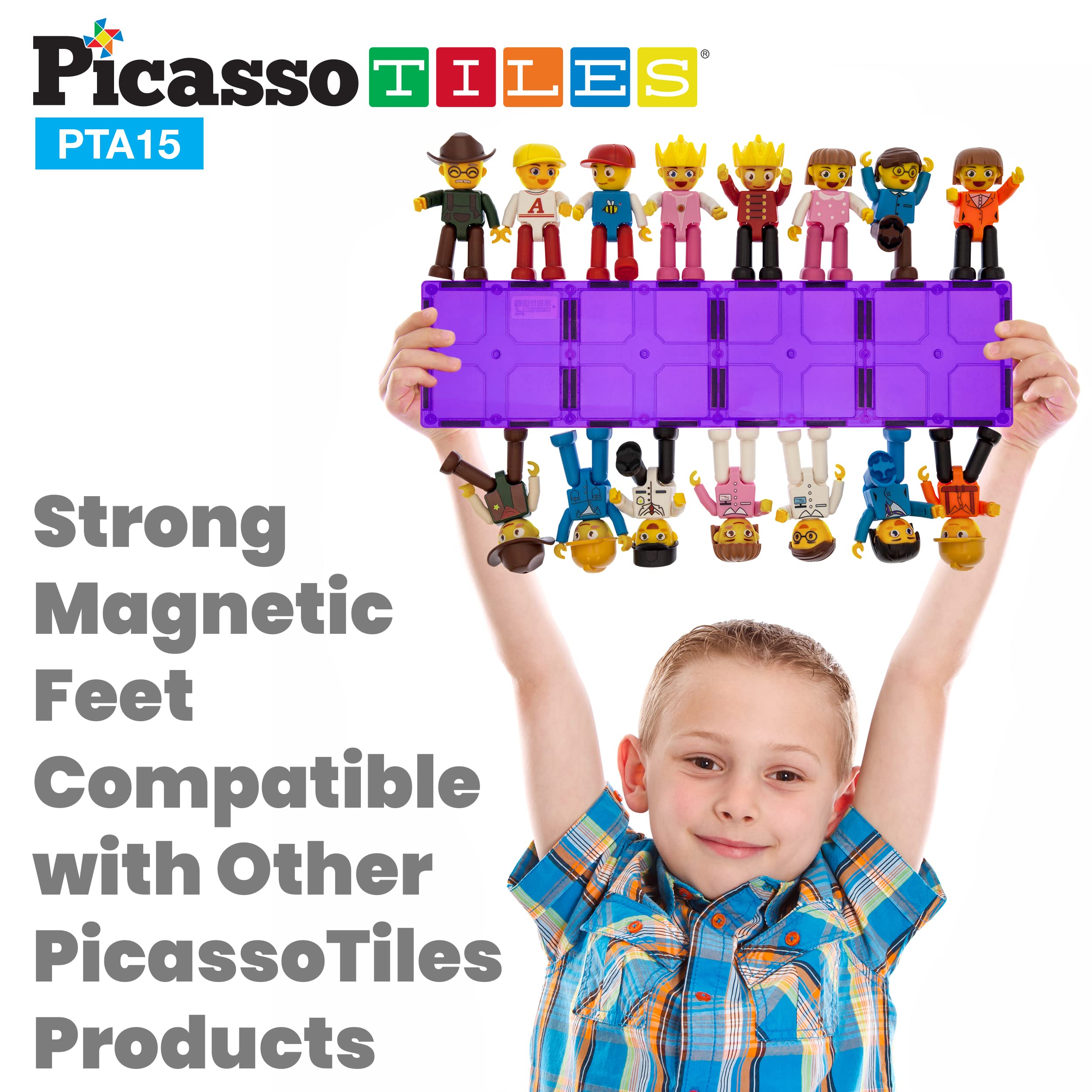 PicassoTiles 15-Piece Magnetic Character Action Figures Add-on Set for Construction Building Block Tiles