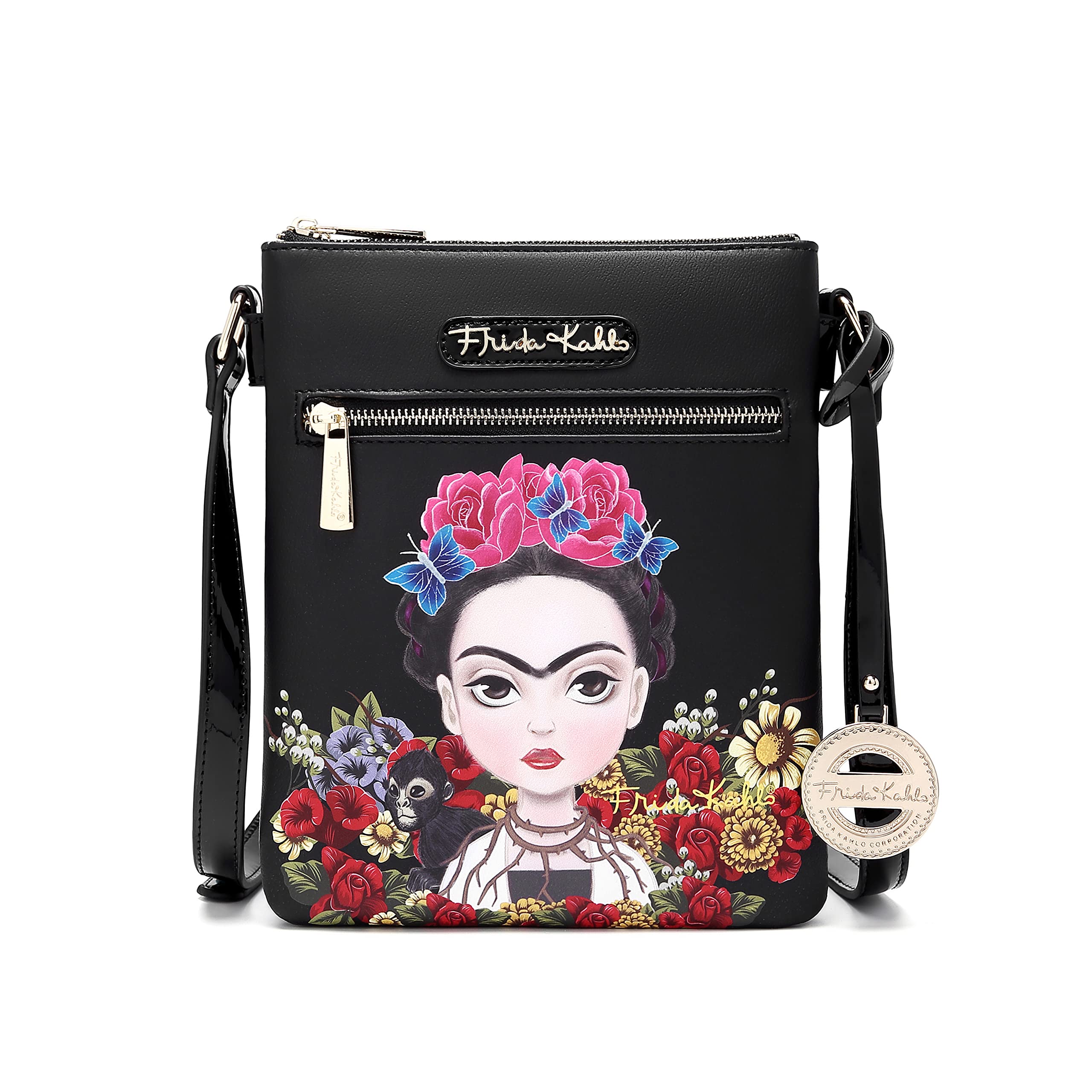 LuxeBag Frida Kahlo Faux Leather Crossbody Bag (BK/BK)