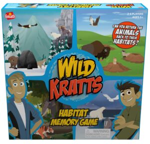 goliath wild kratts habitat memory game - classic memory gameplay with creative storytelling - learn animal facts while you play, ages 5 and up, 2-4 players