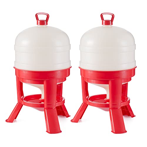 Little Giant DOMEWTR8 8 Gallon Tank Heavy Duty Plastic Dome Poultry and Chicken Gravity Water Dispenser with 3 Footed Stand, Red (2 Pack)