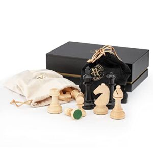 A&A Premium Triple Weighted Staunton Wooden Chess Pieces w/ 2 Extra Queen - King Height 3" / 7.6cm / 2 Storage Bags