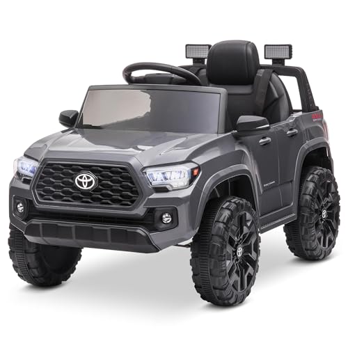 Blitzshark 12V Kids Ride on Car Licensed Toyota Tacoma Battery Powered Motorized Electric Vehicle, with Remote Control, Digital Display, Spring Suspension, Storage Space, Music & FM, Grey