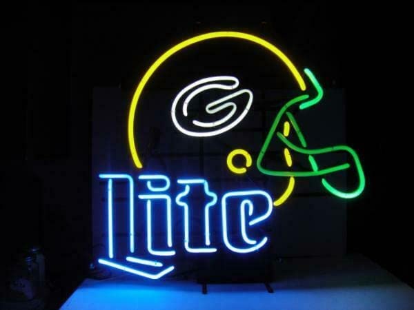 Prouten Neon Signs 17"x14" Green Bay Millers Lite Helmet Neon Sign Light Man Cave Bar Pub Beer Gift Neon Lamp A117LITEGBPHV2