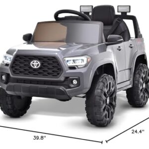 Blitzshark 12V Kids Ride on Car Licensed Toyota Tacoma Battery Powered Motorized Electric Vehicle, with Remote Control, Digital Display, Spring Suspension, Storage Space, Music & FM, Grey