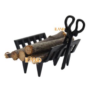 iLAND Dollhouse Furniture and Accessories of Dollhouse Fireplace on 1/12 Scale w/Fire Light & Fireplace Tong & Firewood Rack (Neoclassical 3pcs)