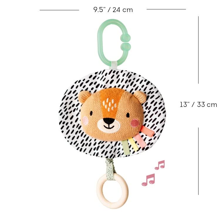 Taf Toys Soothing Musical Pulldown Toy with Multi-Textures & Wooden Teether, Attaches to Crib, Stroller and Car Seat, Develop Baby’s Senses and Cognitive Skills (Harry Musical Lion)