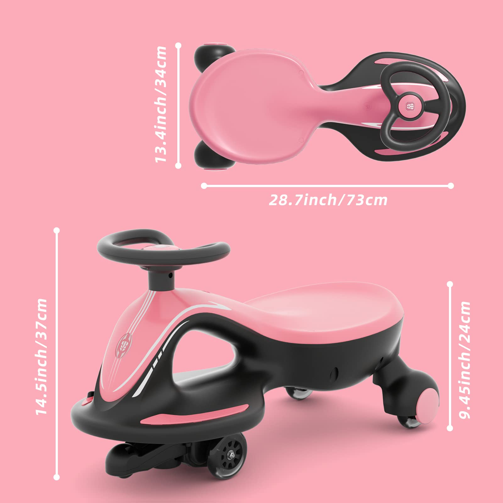 Glaf Electric Wiggle Car Ride On Toys for Kids 3+ Years Old Electric Vehicles for Toddler Boys Girls with Rechargable Battery Powered Pedal Anti-Rollover Wheels with Lights (Pink)