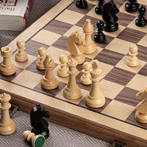 A&A Premium Triple Weighted Staunton Wooden Chess Pieces w/ 2 Extra Queen - King Height 3" / 7.6cm / 2 Storage Bags