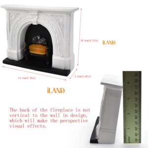 iLAND Dollhouse Furniture and Accessories of Dollhouse Fireplace on 1/12 Scale w/Fire Light & Fireplace Tong & Firewood Rack (Neoclassical 3pcs)