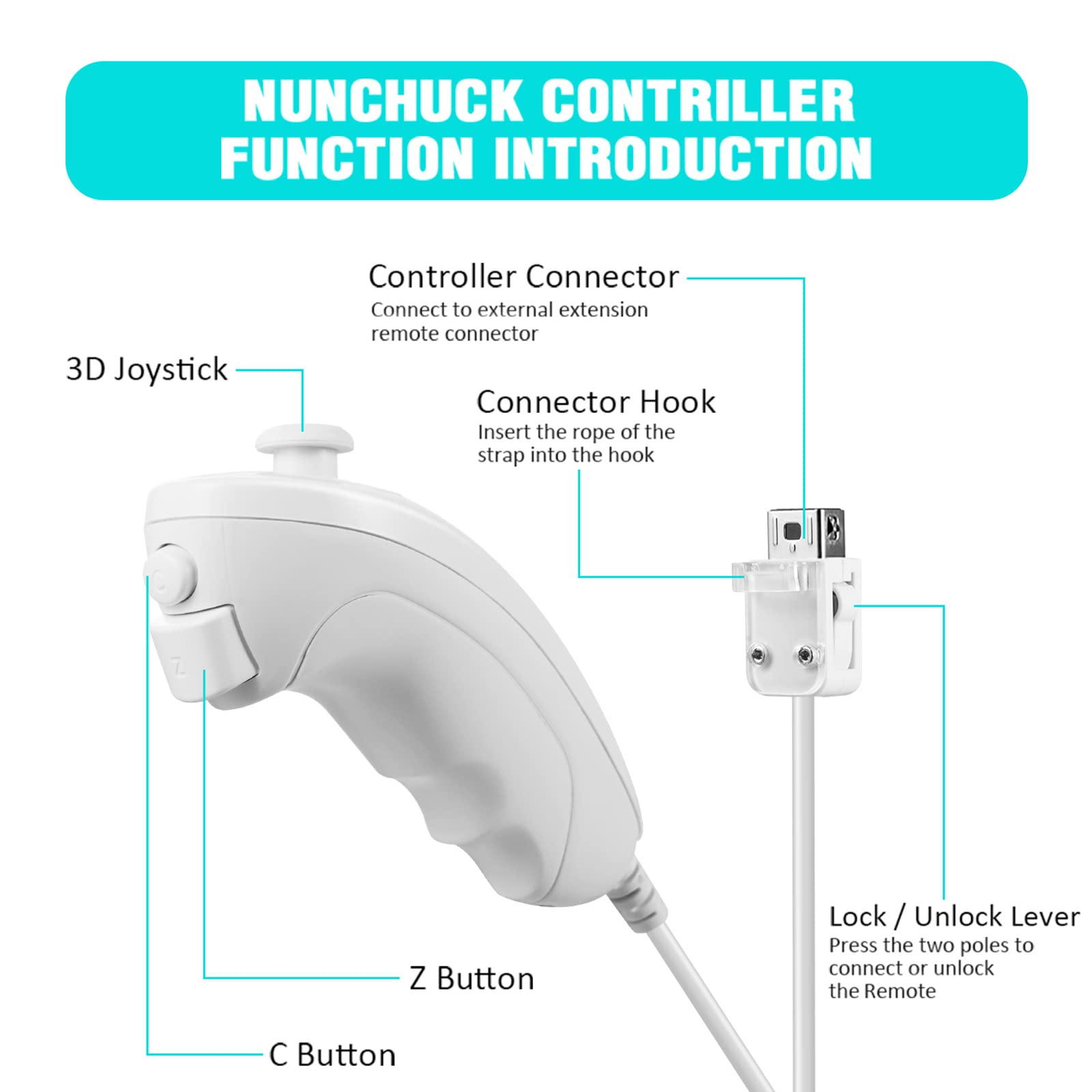 MODESLAB 4 Pack Wii Nunchuck Controller - Motion-Sensing Gamepad for Wii Console - Compatible with Wii Remote - Multicolor