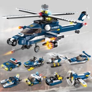 Ulanlan 8-in-1 Military Helicopter Building Bricks Toys, STEM Building Toys 381PCS Creative Gunship Construction Toys Armed Plane Military Vehicles Blocks Kit for Kids Age 6 +