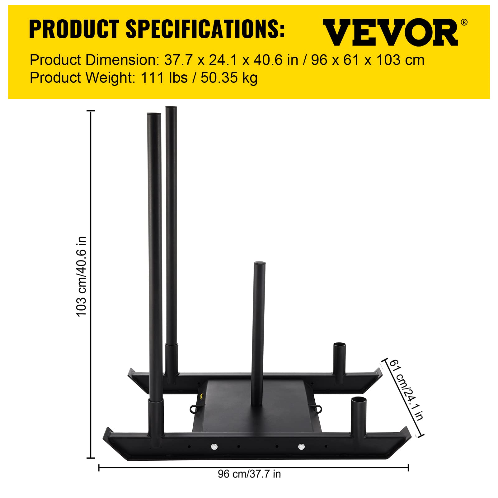 VEVOR Fitness Sled, 500 Lbs Capacity Weight Training Sled, Premium Iron with Black Powder Coat Speed Training Sled for Athletic Exercise and Speed Improvement