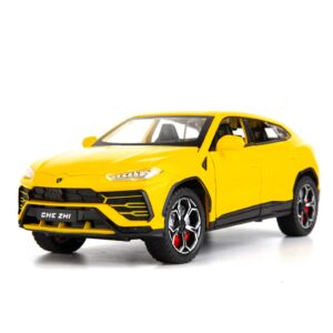 bdtctk compatible for 1:24 lambo urus car model, diecast pull back car toy car, doors open, light and sound, boys toys kids adults gifts yellow