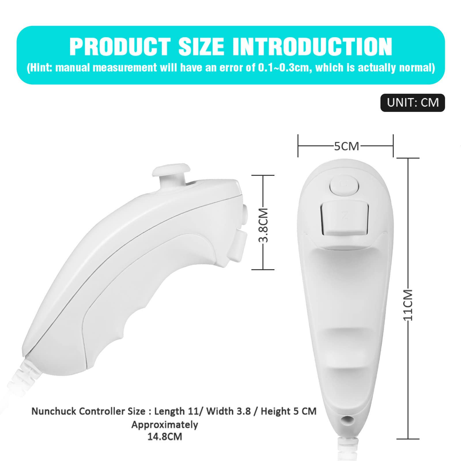 MODESLAB 4 Pack Wii Nunchuck Controller - Motion-Sensing Gamepad for Wii Console - Compatible with Wii Remote - Multicolor