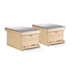 little giant 10-frame deluxe assembled backyard pine beekeeping hive with telescoping outer cover and protective aluminum top, 2 pack