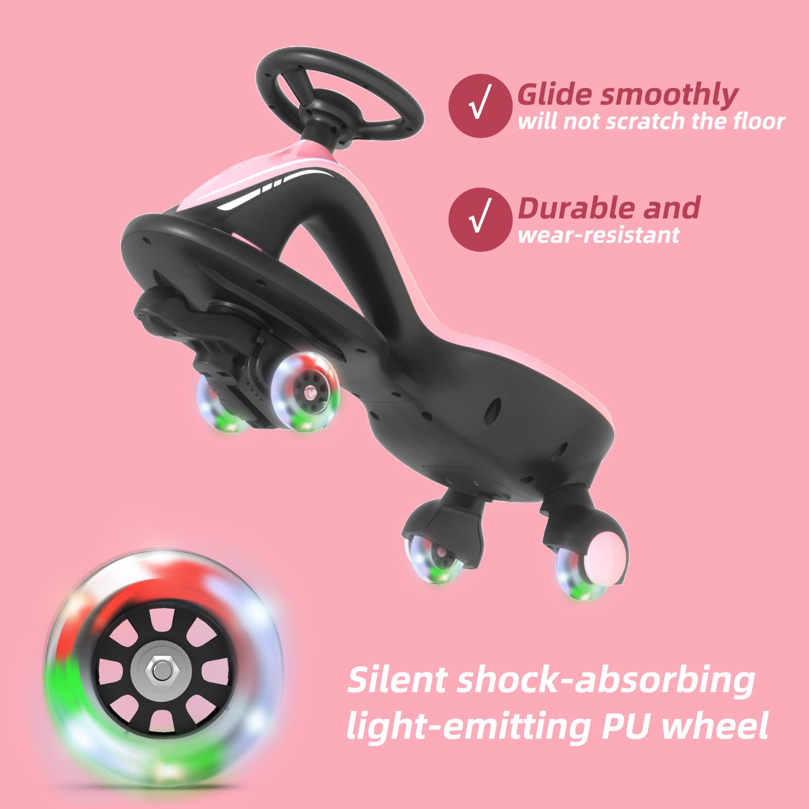 Glaf Electric Wiggle Car Ride On Toys for Kids 3+ Years Old Electric Vehicles for Toddler Boys Girls with Rechargable Battery Powered Pedal Anti-Rollover Wheels with Lights (Pink)