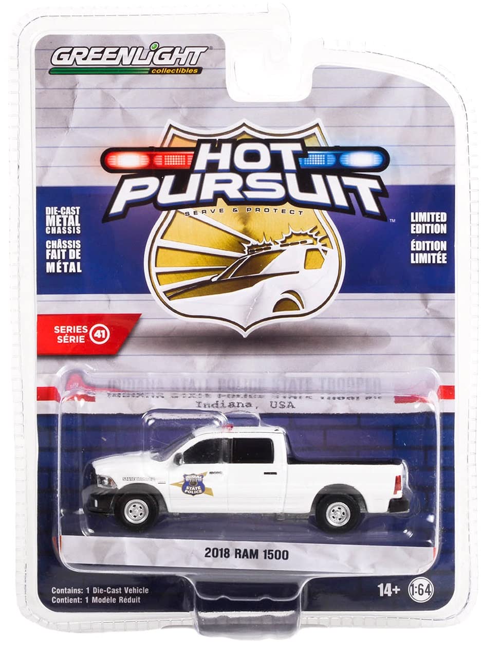 Greenlight 42990-C Hot Pursuit Series 41-2018 Ram 1500 - Indiana State Police State Trooper 1/64 Scale Diecast