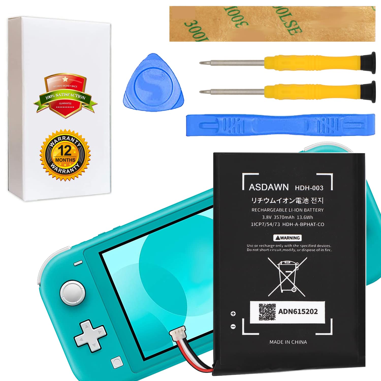 ASDAWN HDH-003 Battery Replacement for Nintendo Switch Lite Game Console HDH-001 HDH-003, Battery for Nintendo Switch Lite Game Player 3570mAh HDH-A-BPHAT-CO with Repair Tool Kit