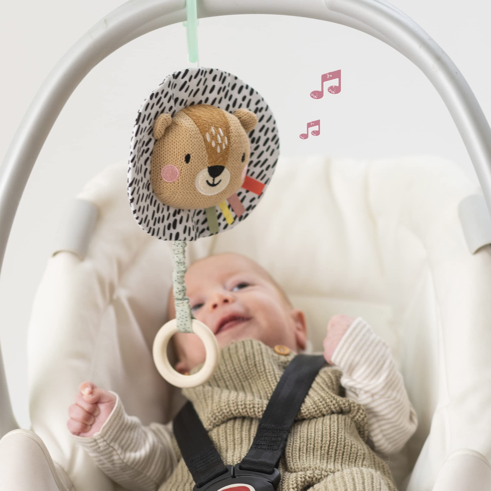 Taf Toys Soothing Musical Pulldown Toy with Multi-Textures & Wooden Teether, Attaches to Crib, Stroller and Car Seat, Develop Baby’s Senses and Cognitive Skills (Harry Musical Lion)