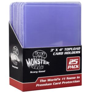 Monster Top Loaders for Collectible Trading Cards - 25 Count 3"x4" Clear Hard Plastic Card Protector Toploader Sleeves Compatible w MTG, Magic The Gathering, Yugioh, Pokemon, Sports Cards & All TCGs