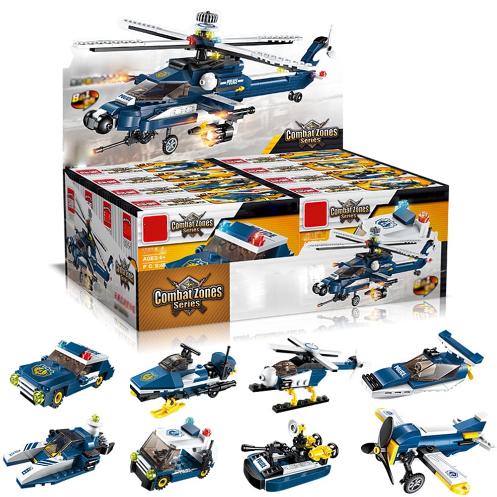 Ulanlan 8-in-1 Military Helicopter Building Bricks Toys, STEM Building Toys 381PCS Creative Gunship Construction Toys Armed Plane Military Vehicles Blocks Kit for Kids Age 6 +