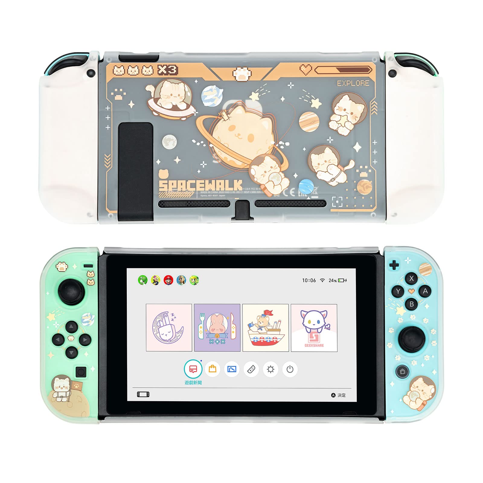 GeekShare Protective Case for Switch Slim Cover Case Compatible with Nintendo Switch and Joy-Con - Shock-Absorption and Anti-Scratch - Space Cat (for Switch 2017)