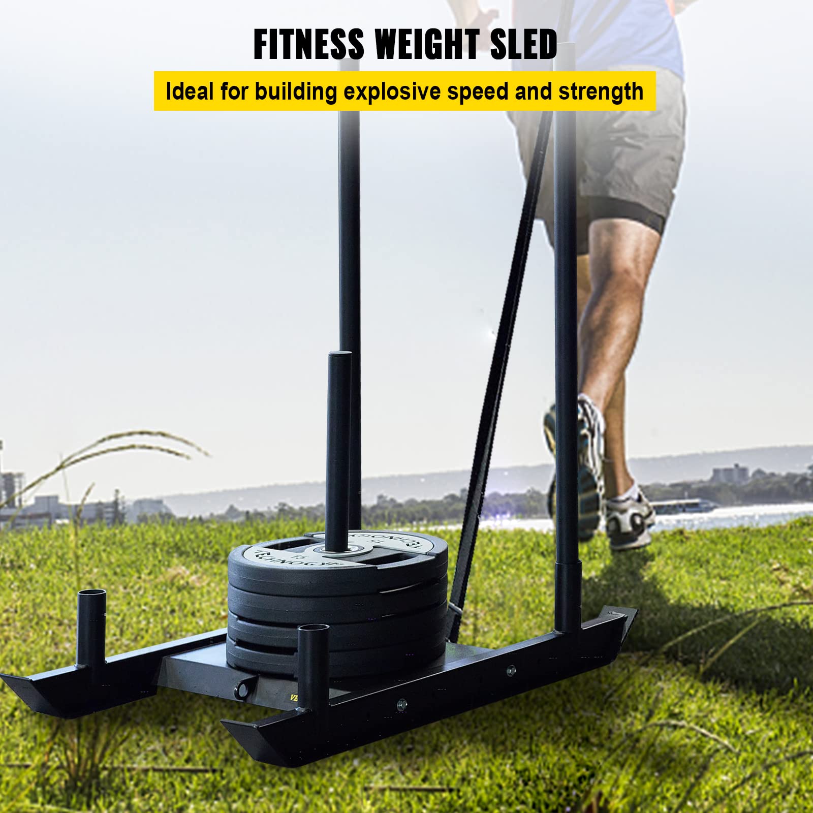 VEVOR Fitness Sled, 500 Lbs Capacity Weight Training Sled, Premium Iron with Black Powder Coat Speed Training Sled for Athletic Exercise and Speed Improvement