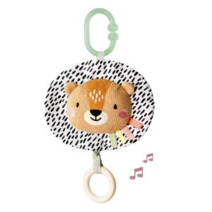 taf toys soothing musical pulldown toy with multi-textures & wooden teether, attaches to crib, stroller and car seat, develop baby’s senses and cognitive skills (harry musical lion)