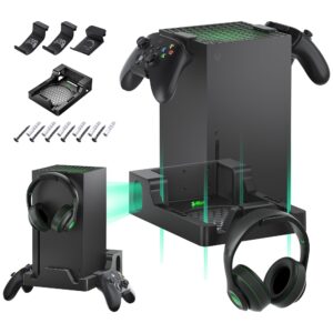 Narati Wall Mount for Xbox Series X, Wall Mount Kit for Xbox Series X with 2 Controller Holder & Headphone Hook, Integrated and Heat Ventilation Design, Mount Console Facing Forward