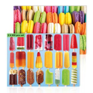 fishwisdom 300 piece jigsaw puzzles popsicles and macarons for adults teens and kids family happy gift idea (pack of 2) (popsicle+macaron)