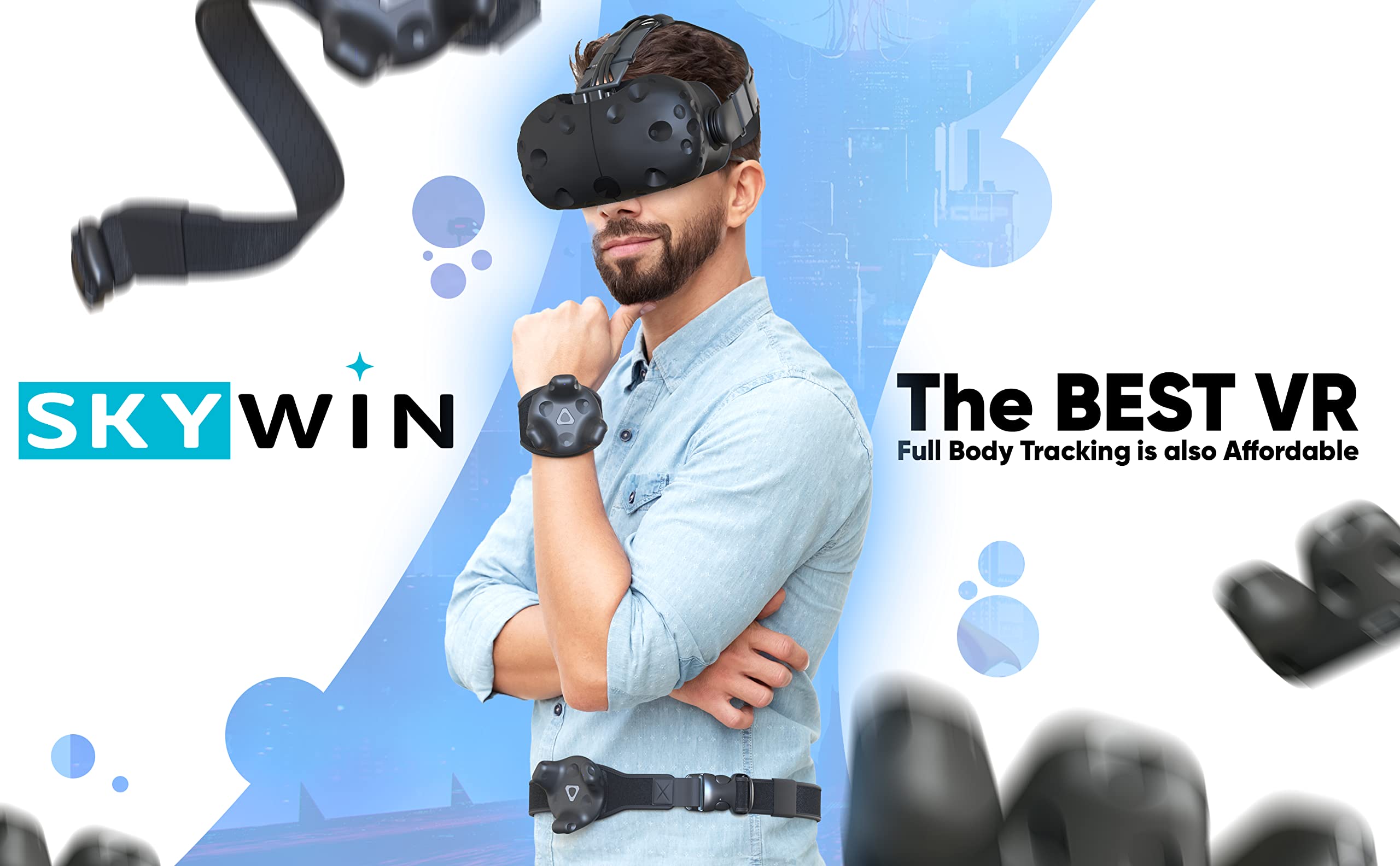 Skywin VR Tracker Belt and Tracker Strap Bundle for HTC Vive System Tracker Pucks - Adjustable Belt and Hand Straps for Waist and Full-Body Tracking in Virtual Reality (1 Belt and 4 Straps)