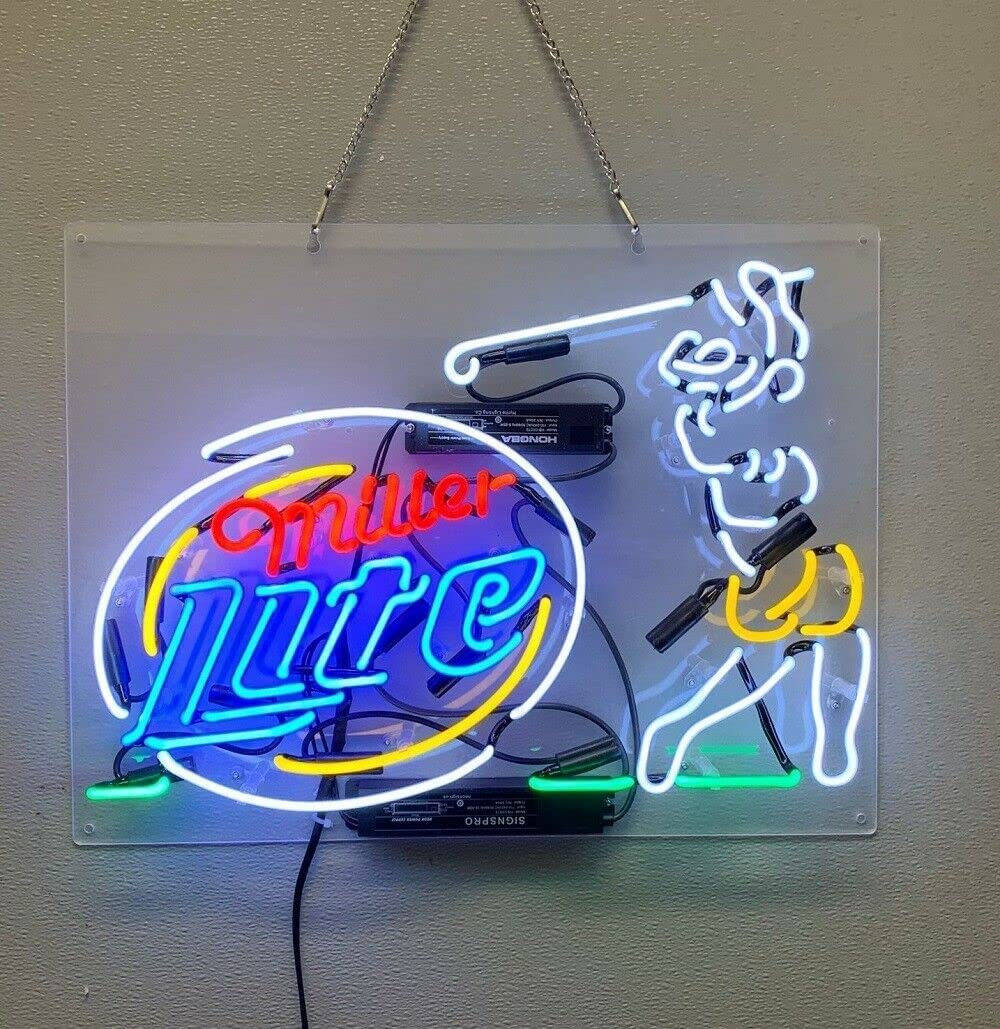 Prouten Neon Signs 20" Millers Lite Golf Player Neon Sign Acrylic Beer Pub Bar Handmade Wall Decor Neon Light A120MLGPA