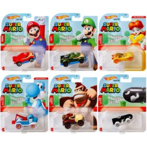 hot wheels 2021 super mario character cars complete set of 6 diecast vehicles from gjj23-956g release