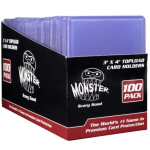 Monster Top Loaders for Collectible Trading Cards - 100 Count 3"x4" Clear Hard Plastic Card Protector Toploader Sleeves Compatible w MTG, Magic The Gathering, Yugioh, Pokemon, Sports Cards & All TCGs