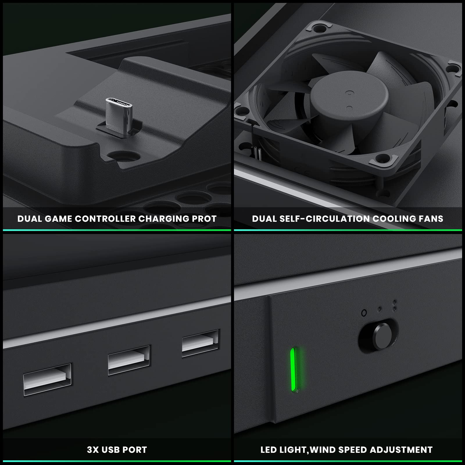 CODOGOY Vertical Charging Stand with Cooling Fan, Compatible with Xbox Series X/S Console and Controller, Dual Controller Charger Station Dock Accessories with 3 USB Ports