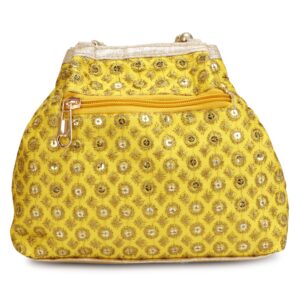 LONGING TO BUY Women's Potli Bags & Wristlets Clutch for Wedding, Potli for Gift (Yellow-1)