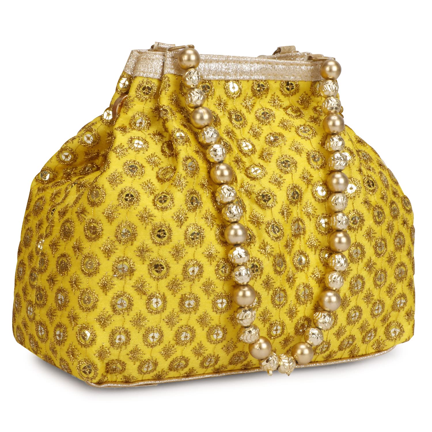 LONGING TO BUY Women's Potli Bags & Wristlets Clutch for Wedding, Potli for Gift (Yellow-1)